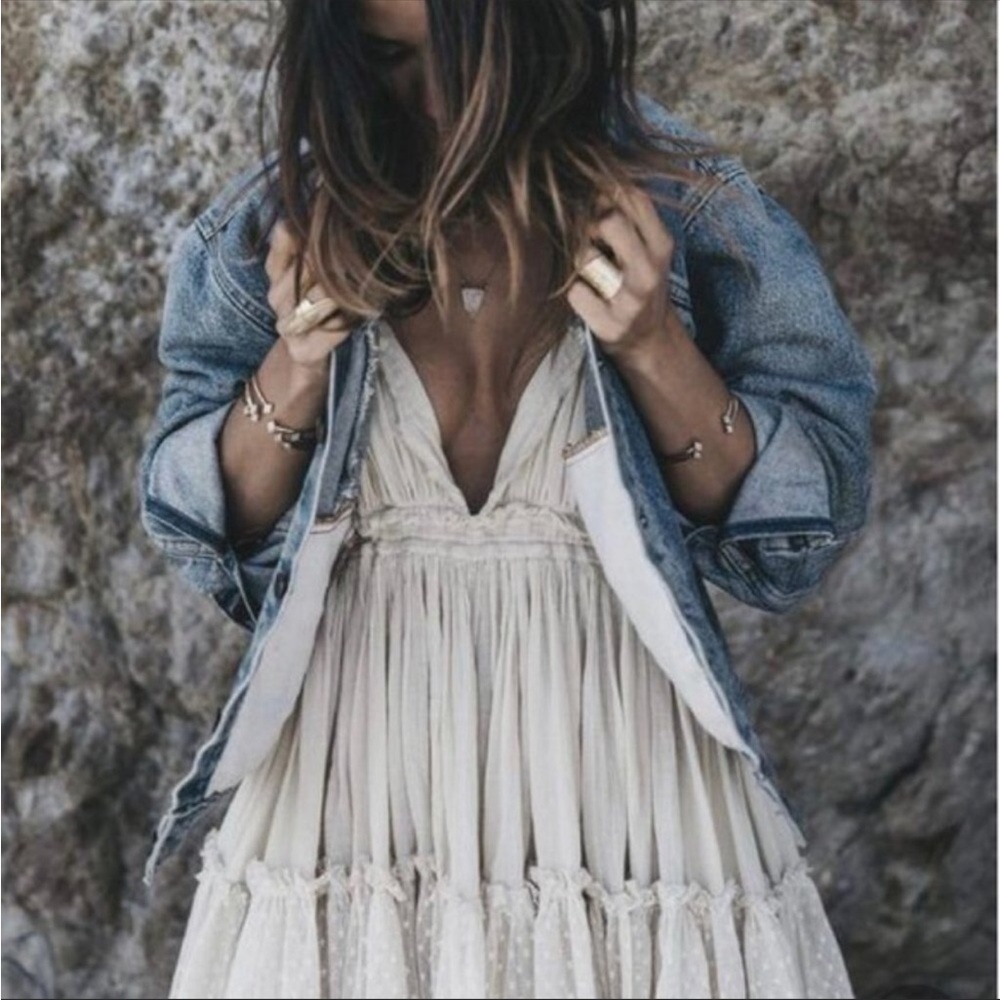 Boho Flirty Tulle Dot Ruffle Halter Mini Dress Off White Cream Ivory